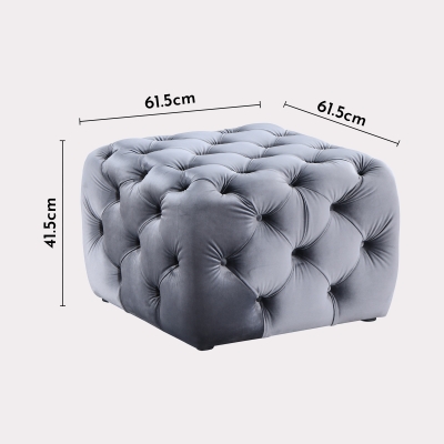 Pouf carré capitonné en velours gris