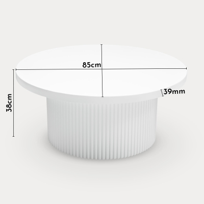 Table basse design ronde en effet bois cannelé blanc D85 cm