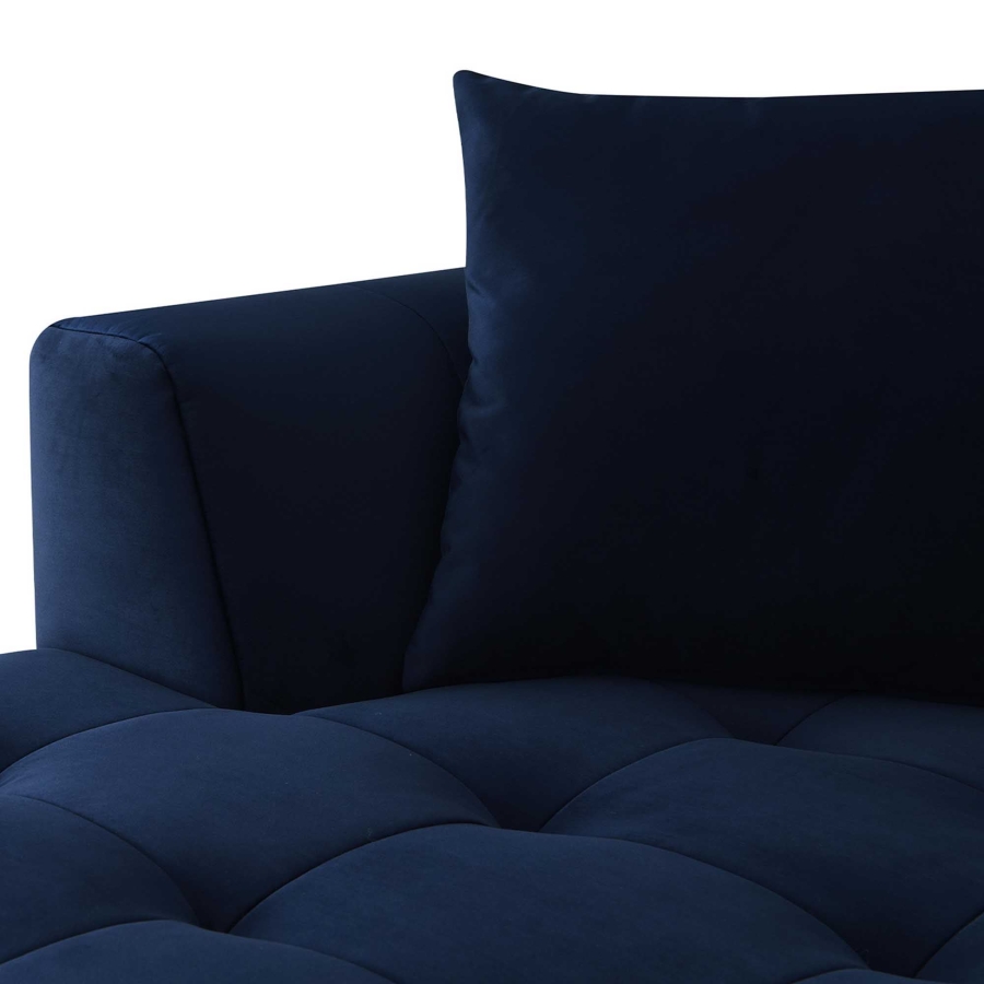 Canapé d'angle capitonné en velours bleu - Angle gauche