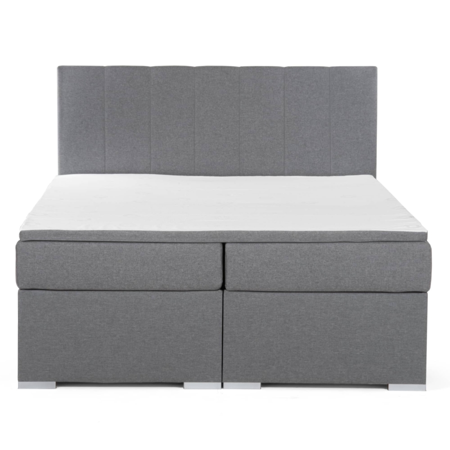 Lit boxspring 180x200 avec coffre de rangement en tissu gris