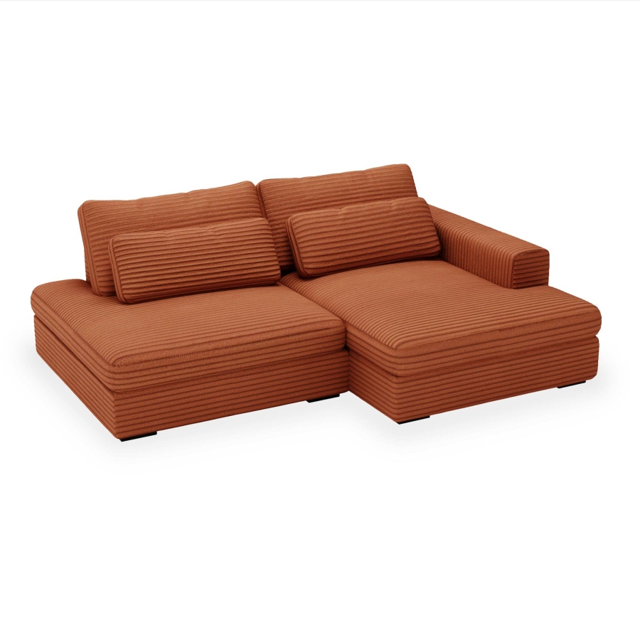 Canapé d'angle convertible avec coffre en velours gros côtelé terracotta- Angle droit