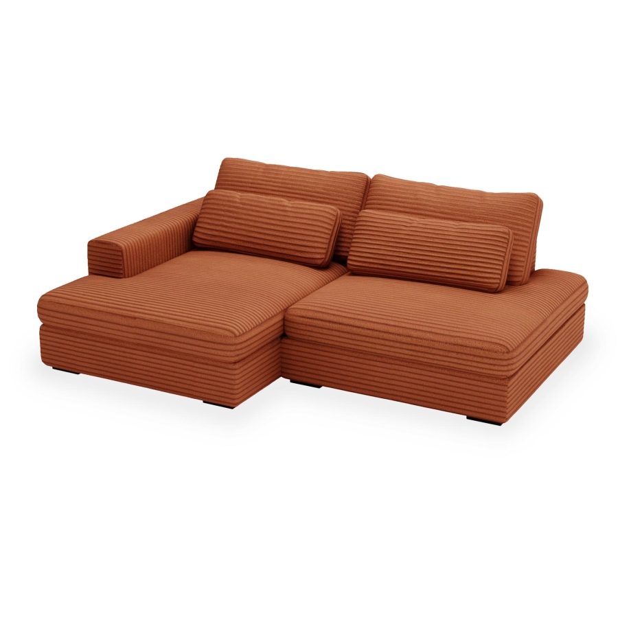 Canapé d'angle convertible avec coffre en velours gros côtelé terracotta- Angle gauche