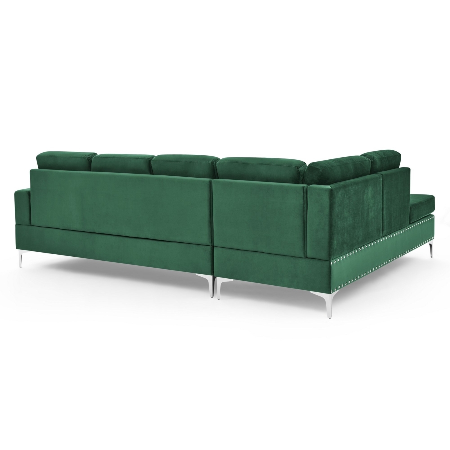 Canapé d'angle réversible avec pouf en velours vert