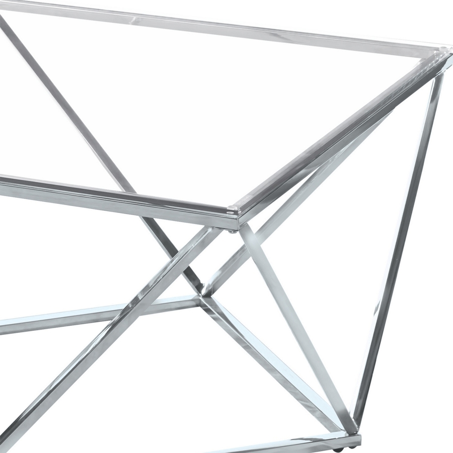 Table basse design en verre et métal argenté