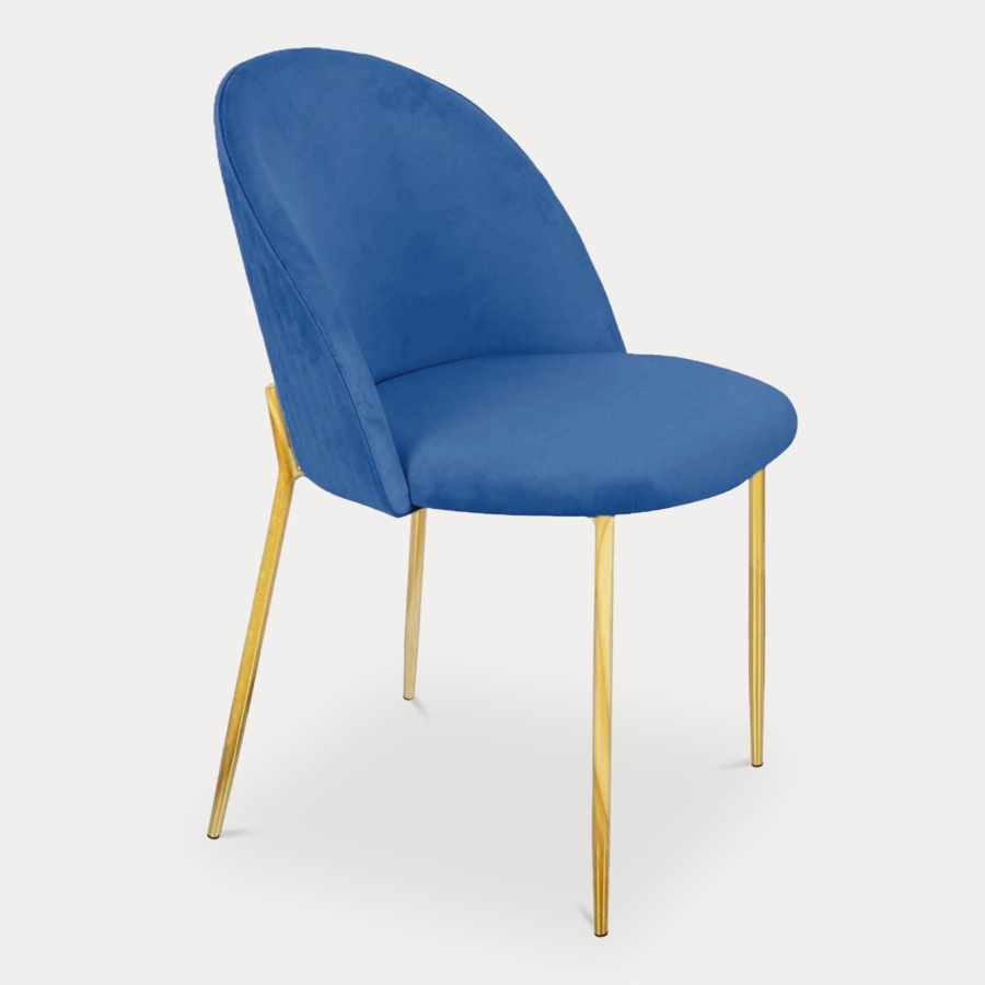 Lot de 2 chaises design en velours bleu et pieds dorés