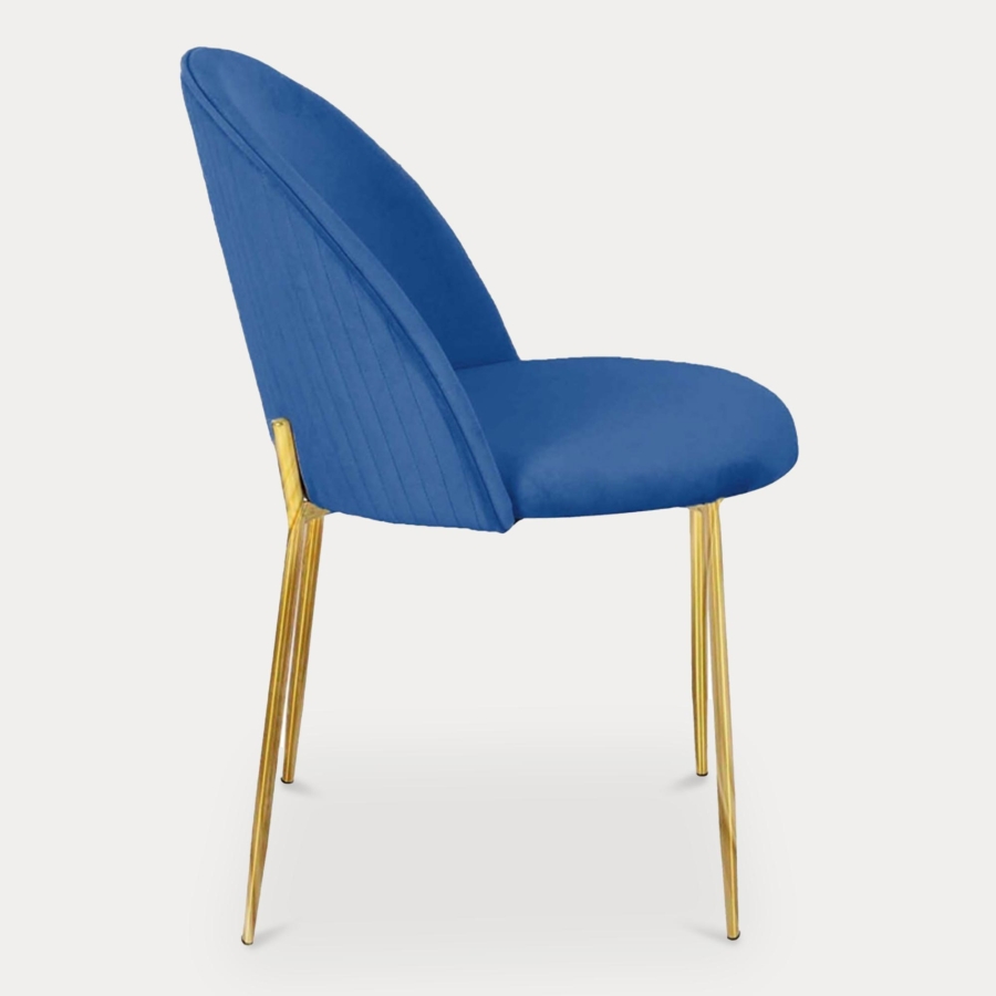 Lot de 2 chaises design en velours bleu et pieds dorés