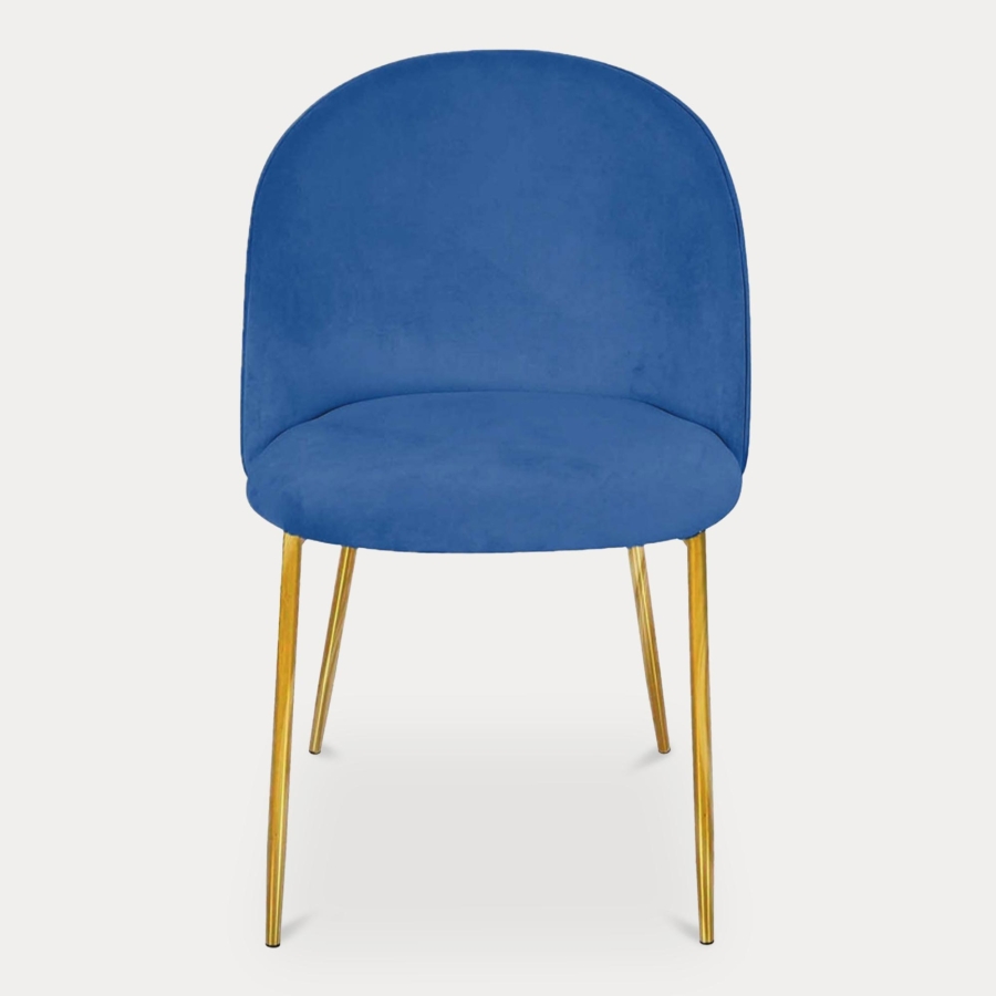 Lot de 2 chaises design en velours bleu et pieds dorés