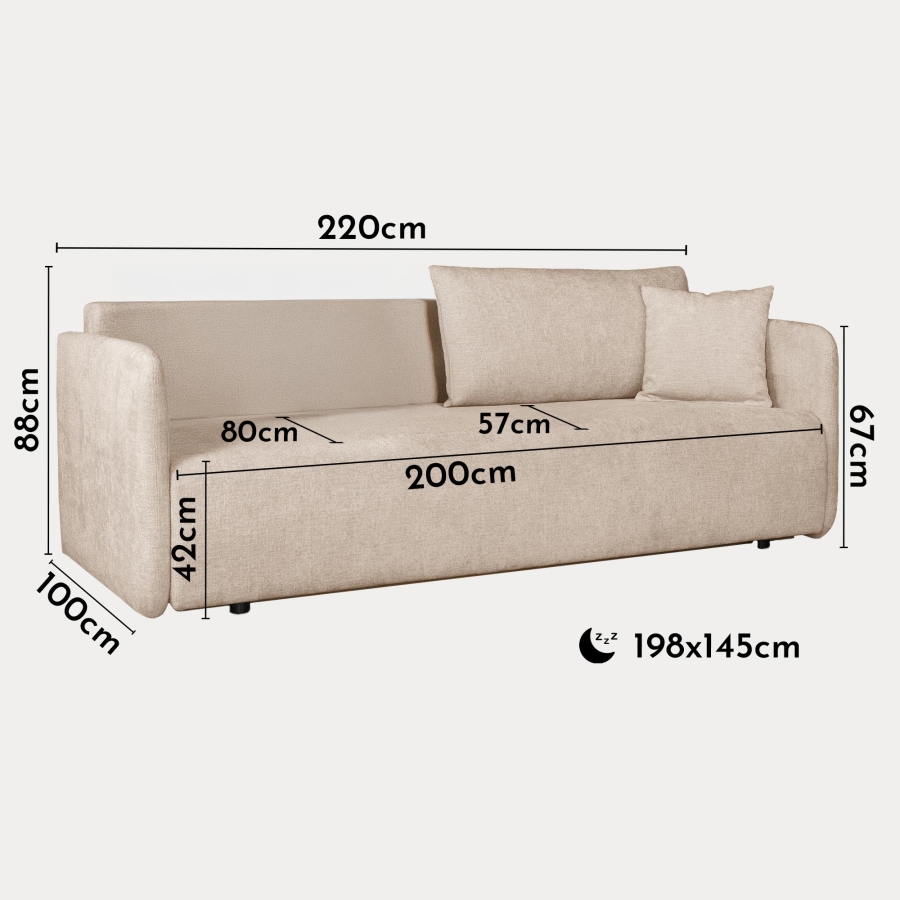 Canapé 3 places convertible avec coffre en tissu beige