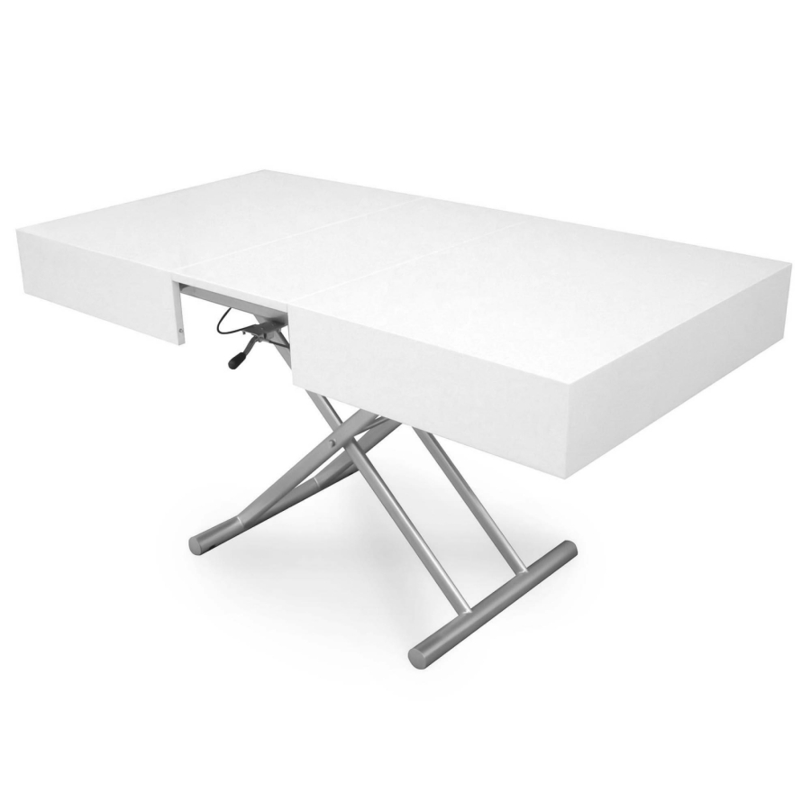 Table basse laquée blanc relevable extensible