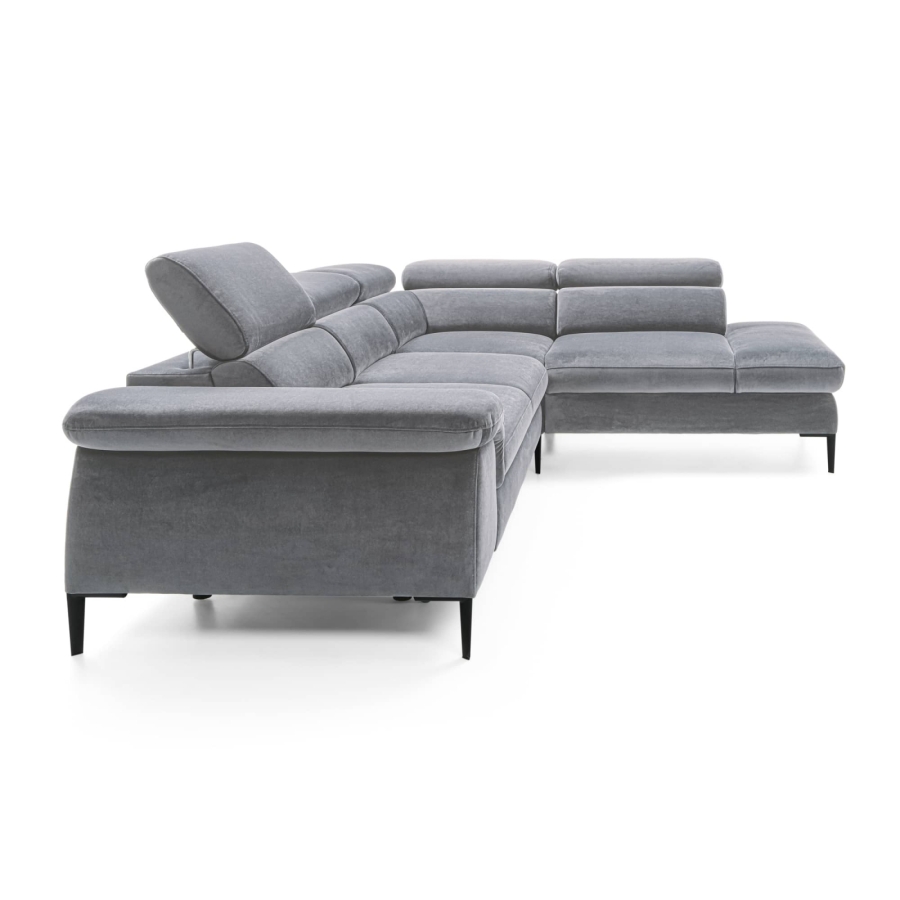 Canapé d'angle convertible avec coffre de rangement en velours gris clair DAYAN - Angle droit