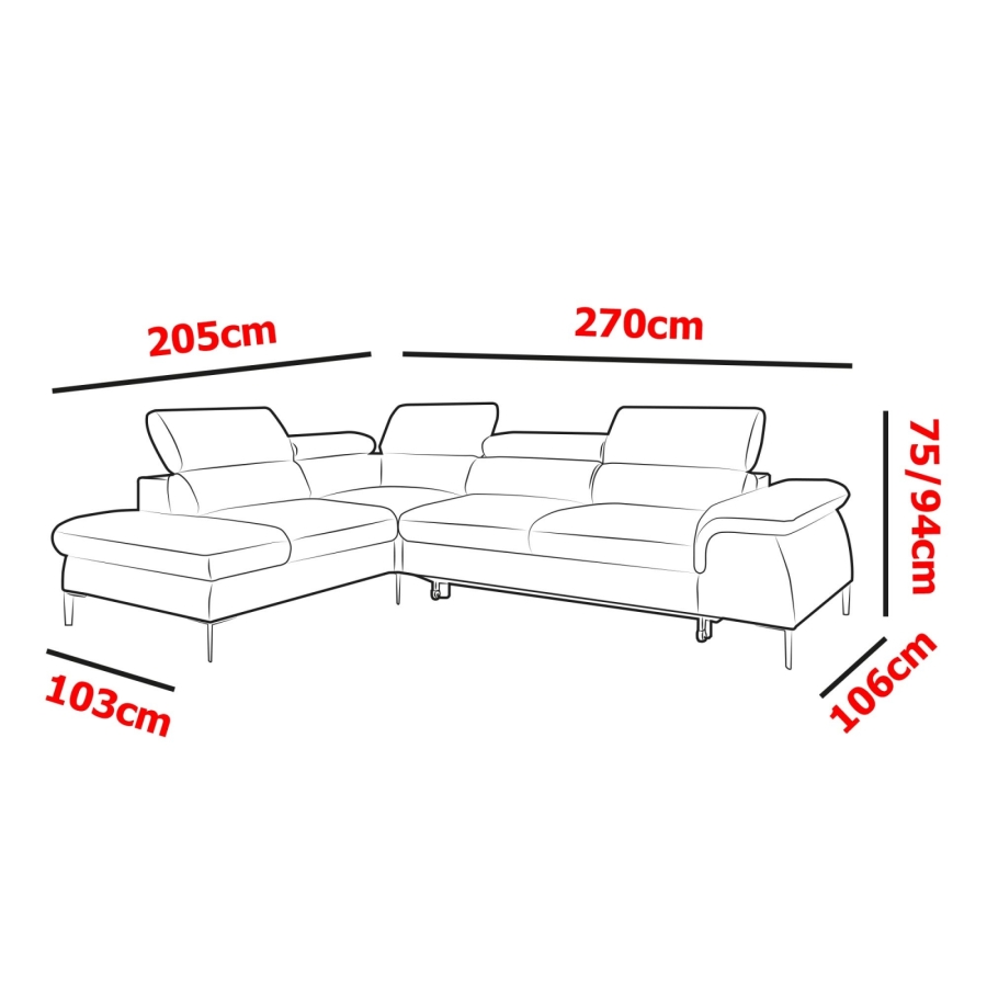 Canapé d'angle convertible avec coffre de rangement en velours vert DAYAN - Angle gauche