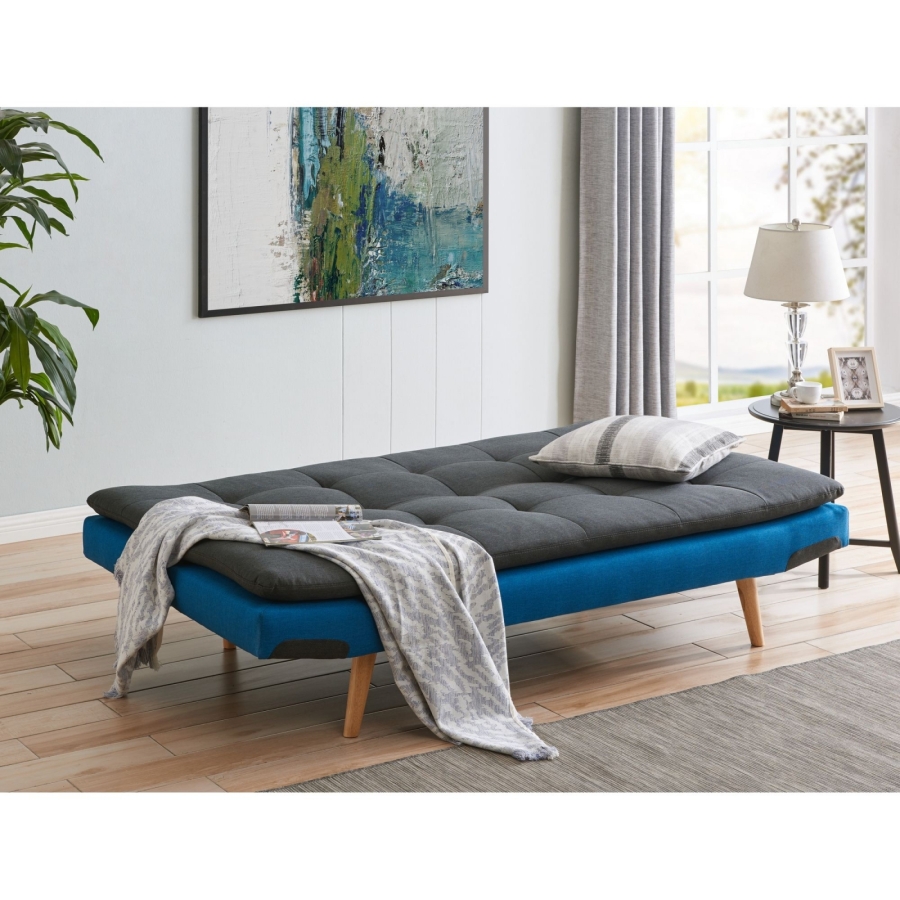 Banquette clic clac scandinave convertible en tissu gris et bleu