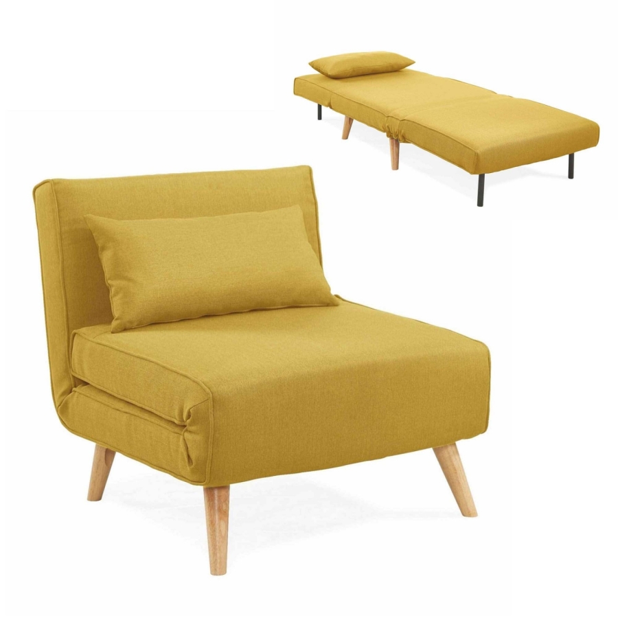 Fauteuil convertible en tissu jaune