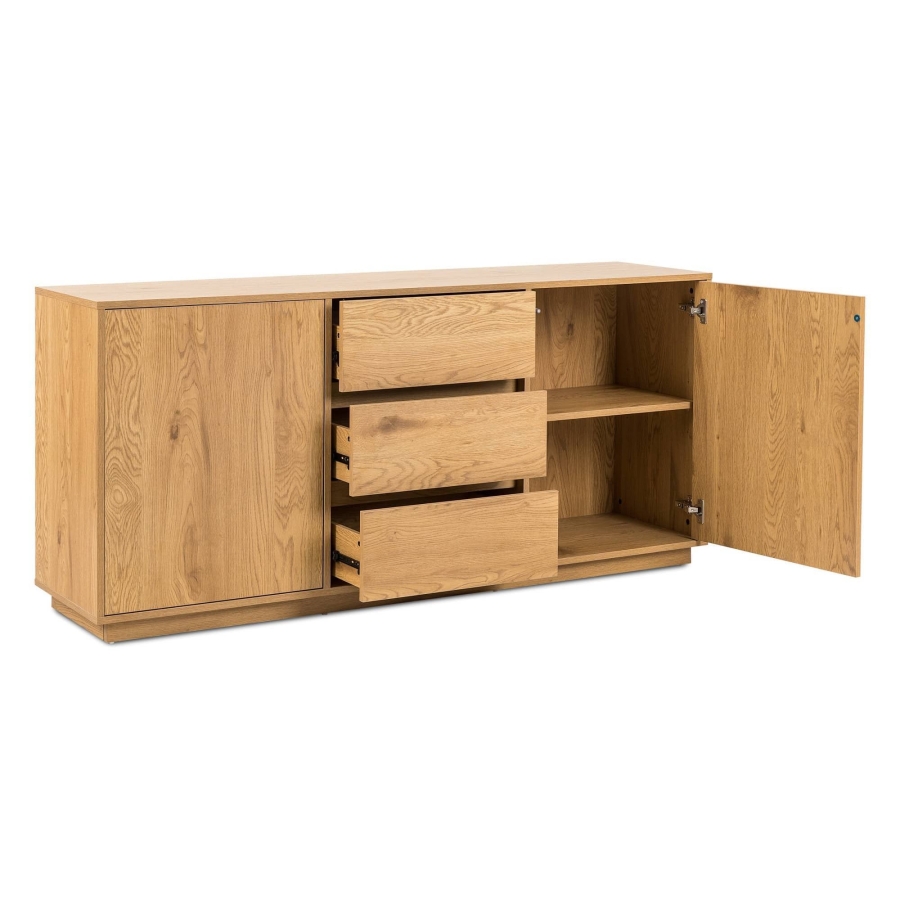 Buffet 3 tiroirs 2 portes en bois couleur chêne