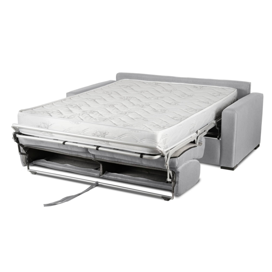 Canapé convertible 3 places en tissu gris clair ouverture express matelas 18 cm