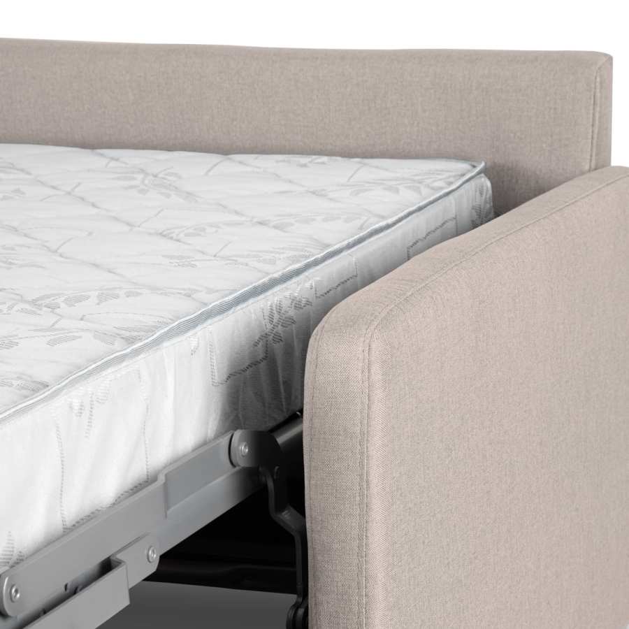 Canapé convertible 3 places en tissu beige ouverture express, accoudoirs slim