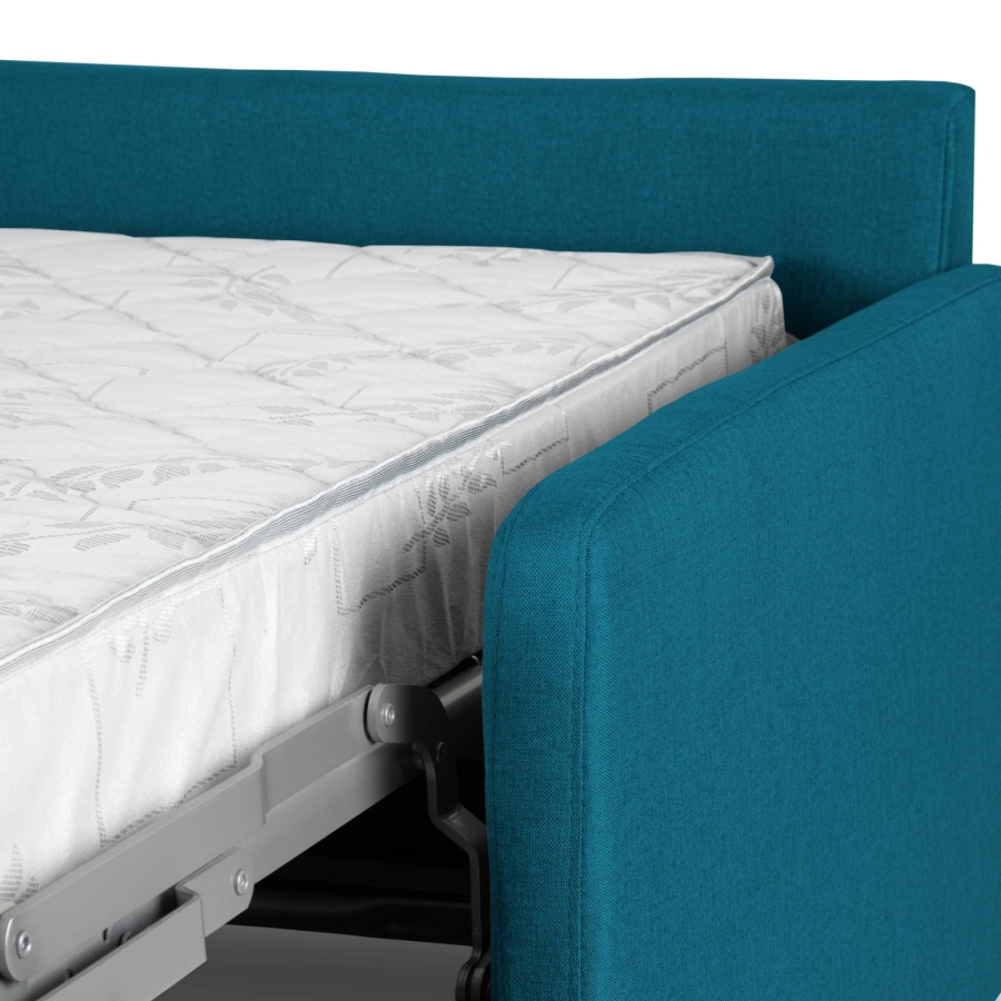 Canapé convertible 3 places en tissu bleu pétrole ouverture express, accoudoirs slim