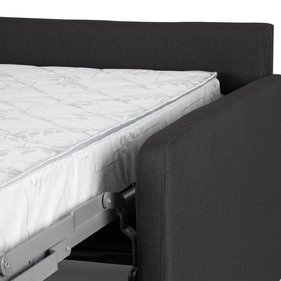 Canapé convertible 3 places en tissu gris carbone ouverture express, accoudoirs slim