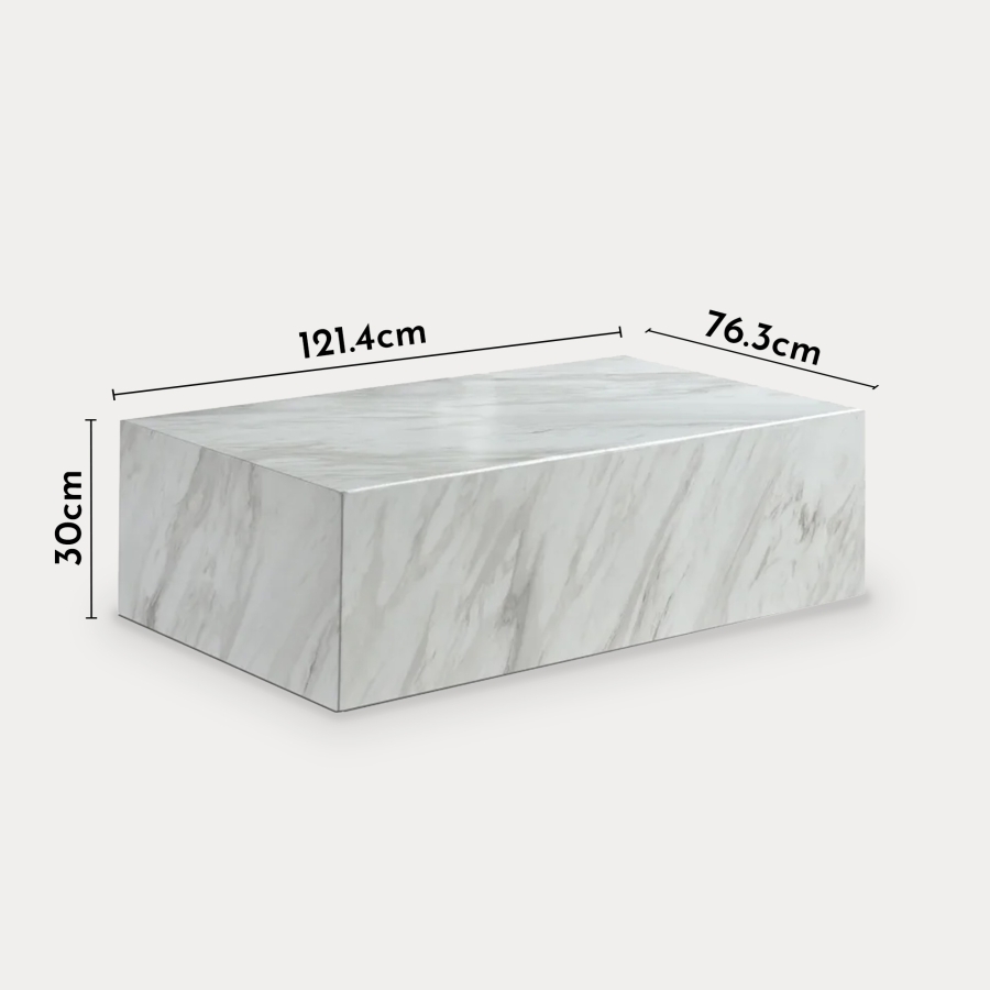 Table basse rectangulaire effet marbre blanc