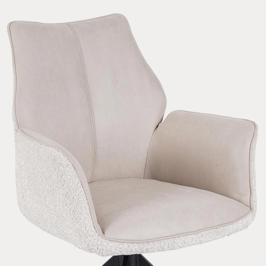 Chaise pivotante bi-matière effet peau de mouton et velours taupe