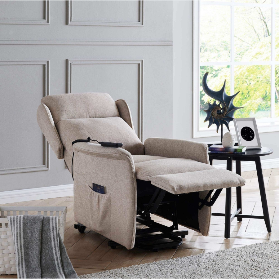 Fauteuil releveur relax  à commande électrique en tissu beige