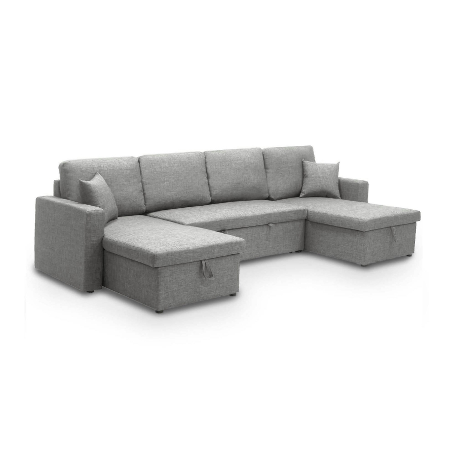 Canapé d’angle convertible coffre de rangement en tissu gris