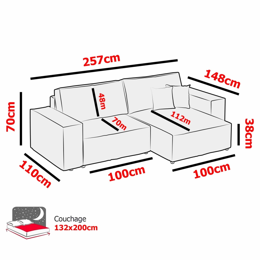 Canapé d'angle convertible et réversible avec coffre en velours côtelé gris anthracite