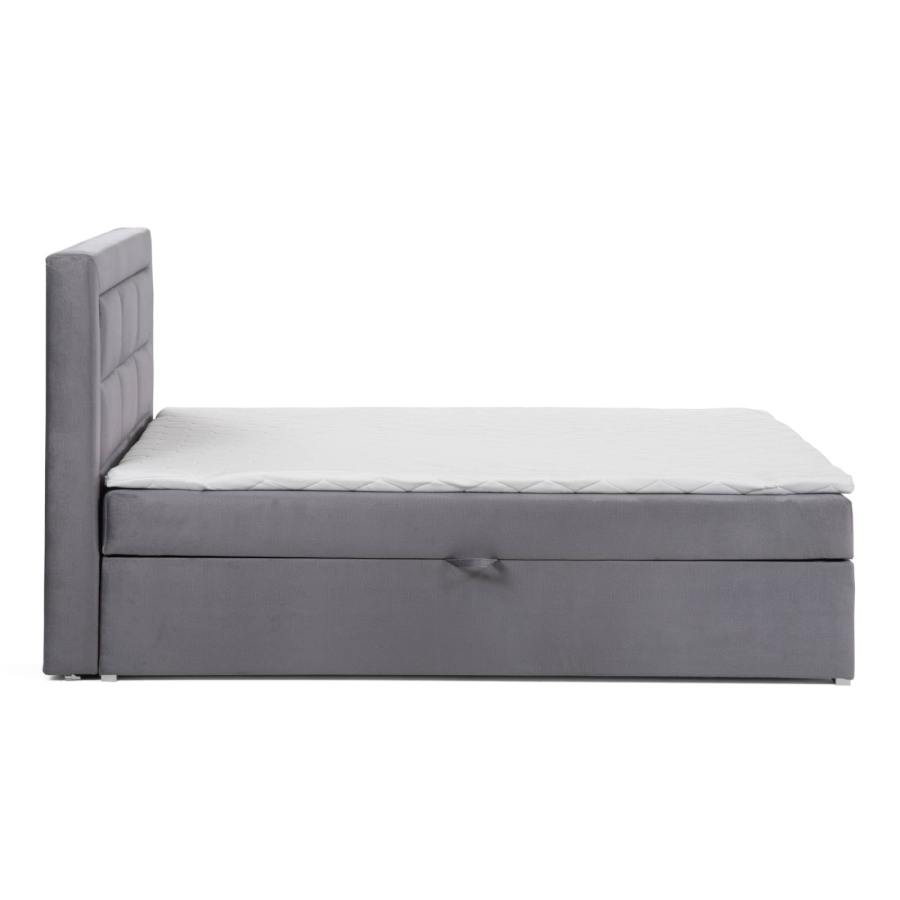 Lit boxspring 140x200 avec coffre de rangement en velours gris MONIKA