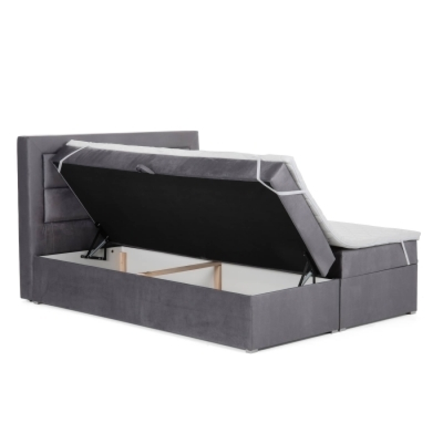 Lit boxspring 160x200 avec coffre de rangement en velours gris MONIKA