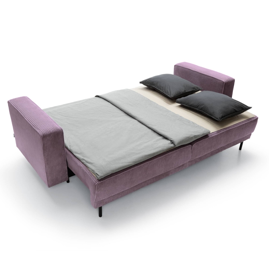 Canapé convertible avec coffre de rangement en velours cotelé violet