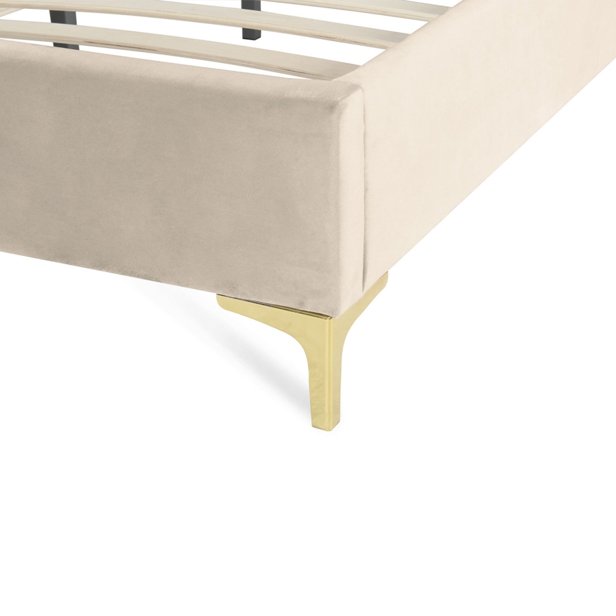 Lit double design en velours beige 140x190 cm