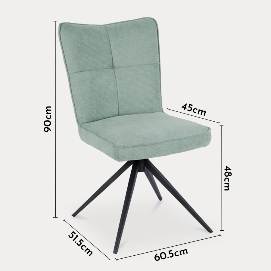 Lot de 2 chaises en tissu vert pieds métal noir