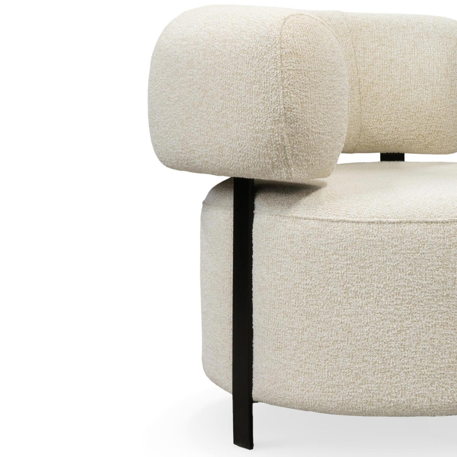 Fauteuil design en tissu beige et métal noir