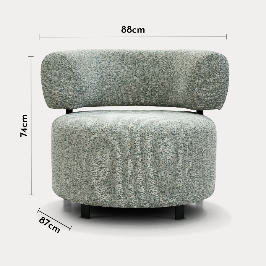 Fauteuil design en tissu vert et métal noir