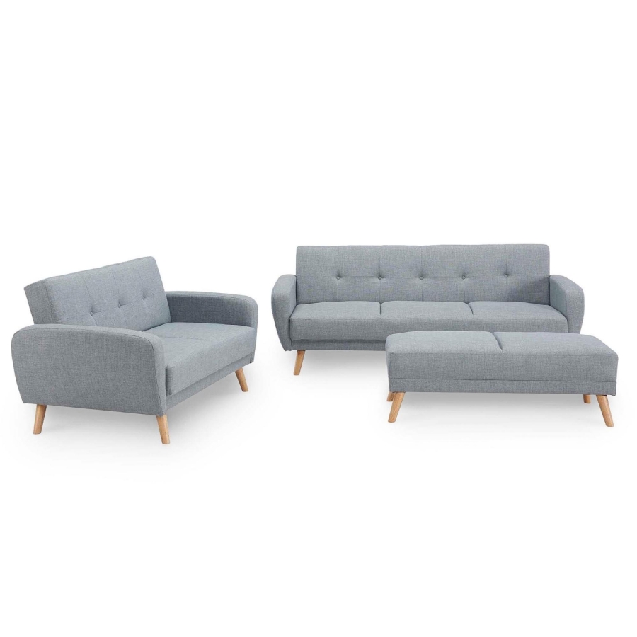 Ensemble canapé convertible gris avec pouf