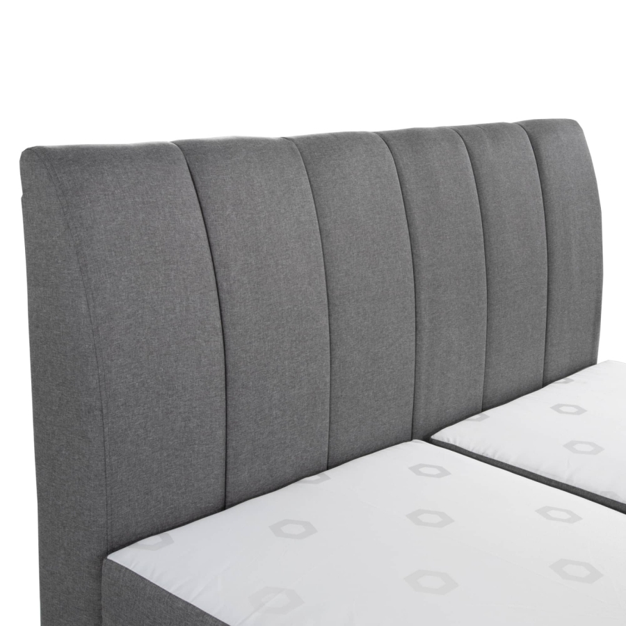 Lit boxspring 180x200 avec coffre de rangement en tissu gris OXANA