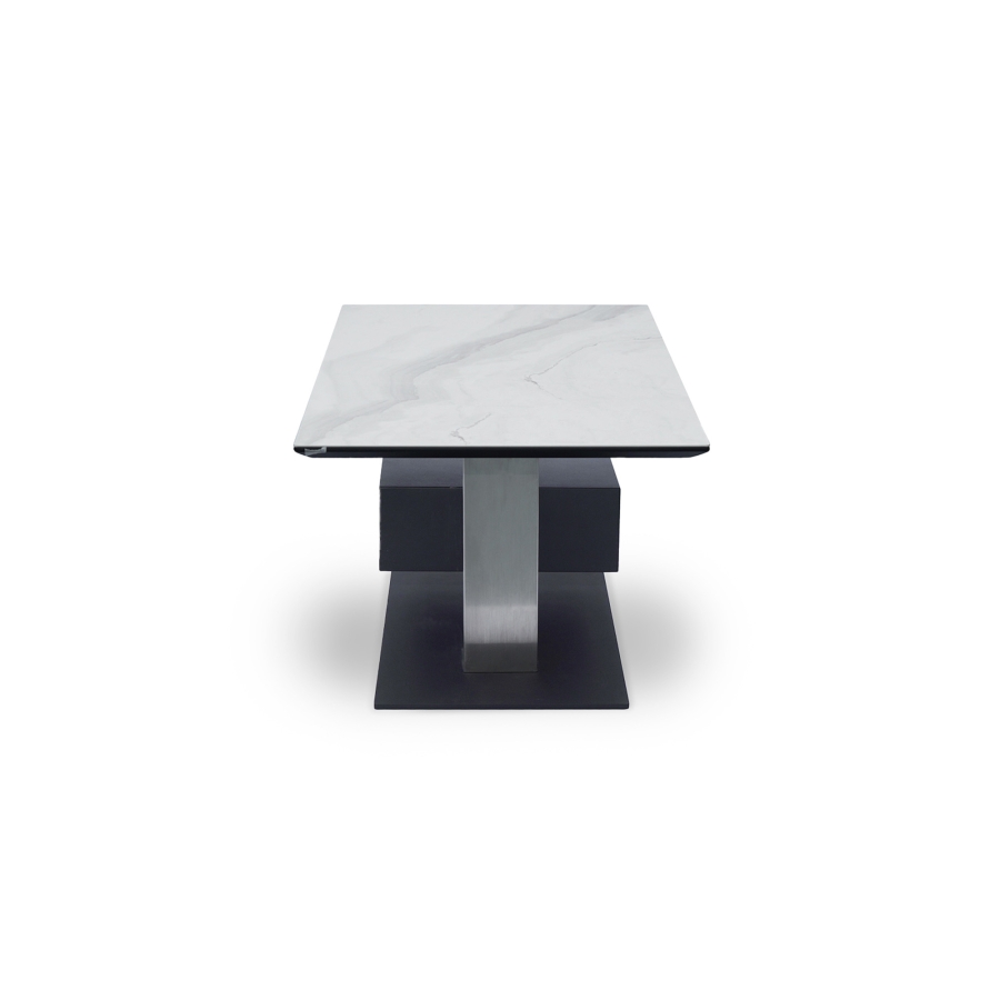 Table basse rectangulaire à plateau relevable blanc et niche