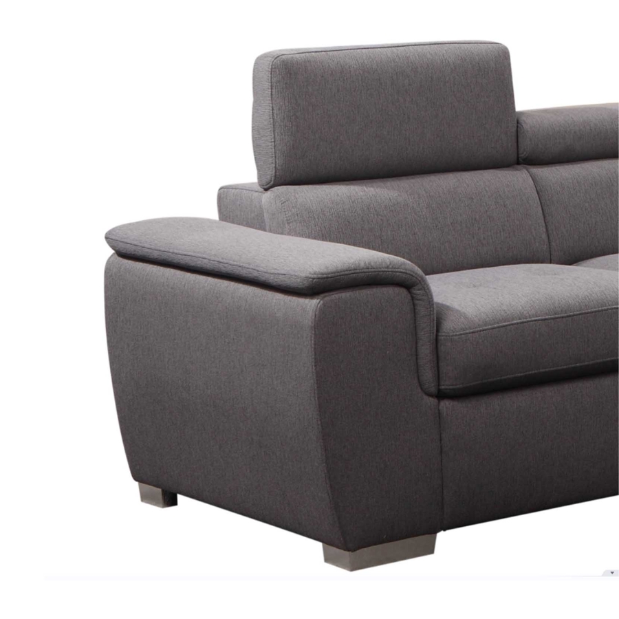 Canapé panoramique convertible en tissu gris avec coffre de rangement - Angle Droit