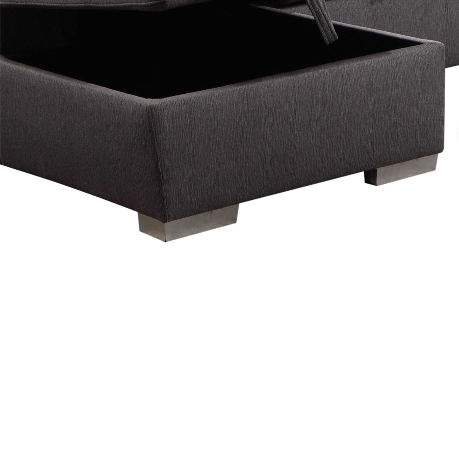 Canapé panoramique convertible en tissu gris avec coffre de rangement - Angle gauche