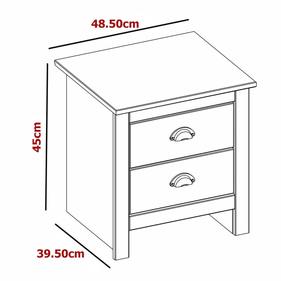 Table de chevet en bois blanc 2 tiroirs