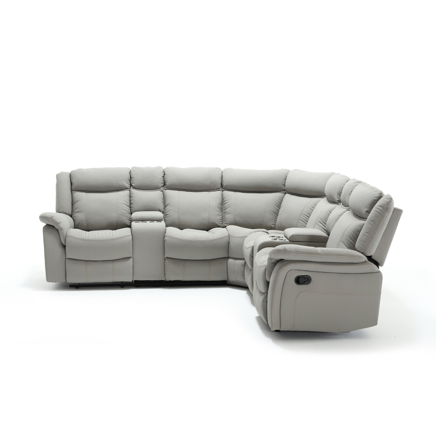 Canapé d'angle relax manuel simili cuir gris clair
